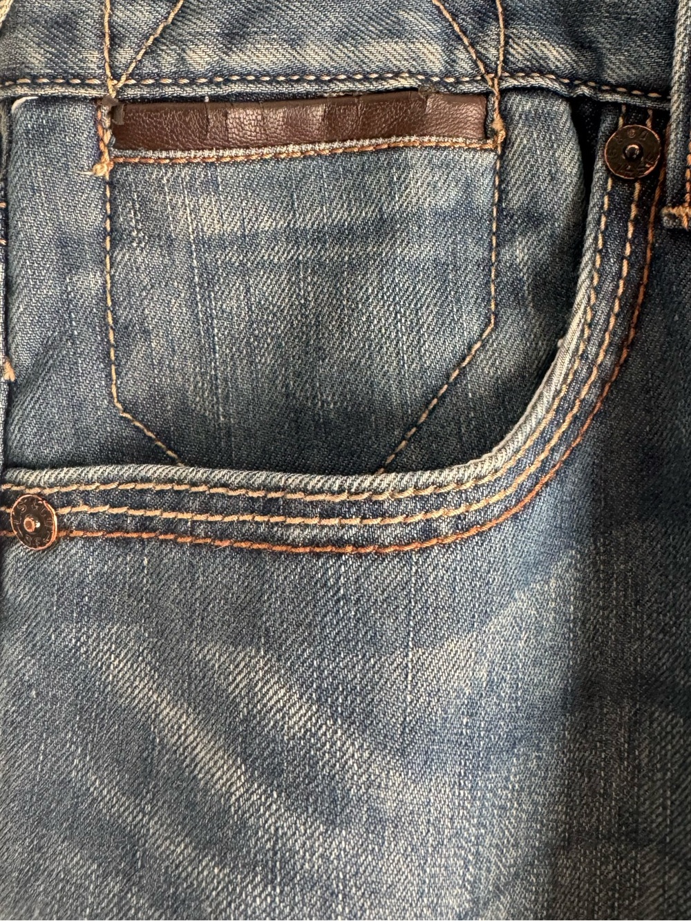 Vintage LEVI'S 514 Jeans Slim Straight 36 x 30 Leather Trim & Multicolor Threads - Picture 3 of 14